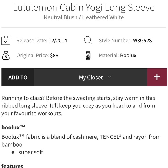 Lululemon Cabin Yogi LS BNWT 6 or 8 Neutral Blush - Picture 4 of 4